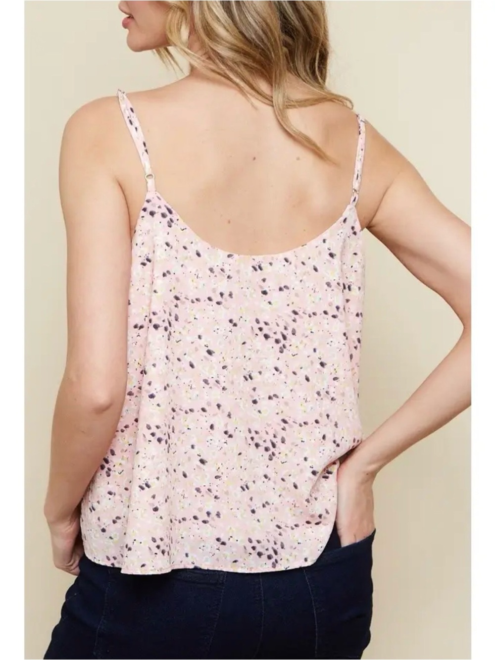 0119 Delicate Light Pink Printed Adjustable Spaghetti-Strap Cami